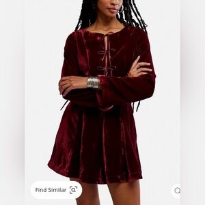 Velvet Burgundy Lace-Up Dress